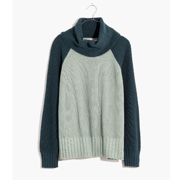 Madewell Cotton Merino Yarn Colorblock Eastbrook Turtleneck Cross-Back Sweater - Picture 1 of 15